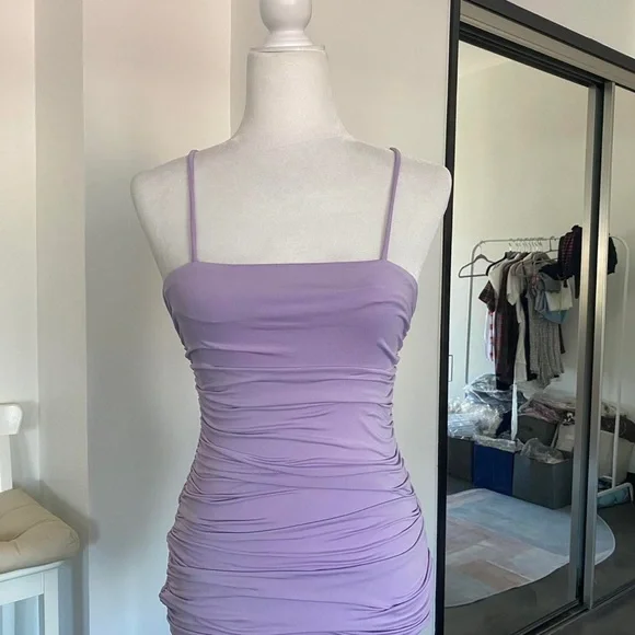 Purple Ruched Mini Dress - Picture 3 of 5